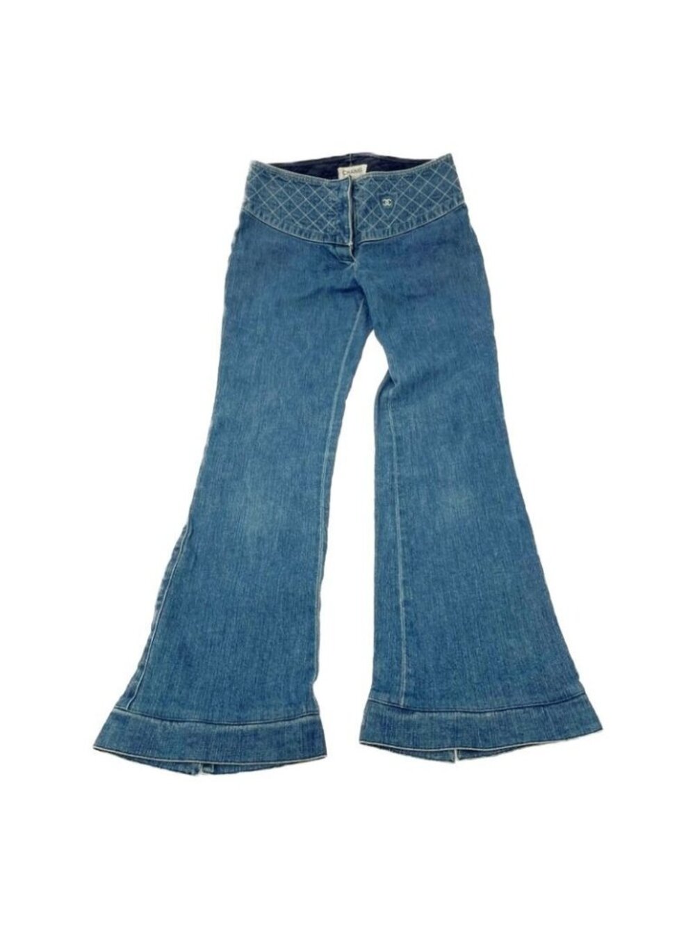 Chanel Quilted Cotton Coco Mark Denim Pants Blue